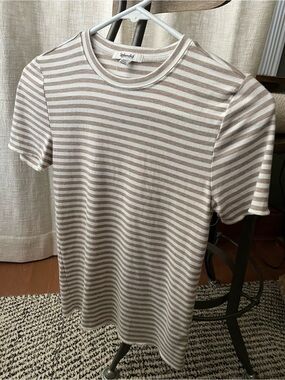 Splendid W’s Taupe and White Striped Short Sleeve Crew Tee
